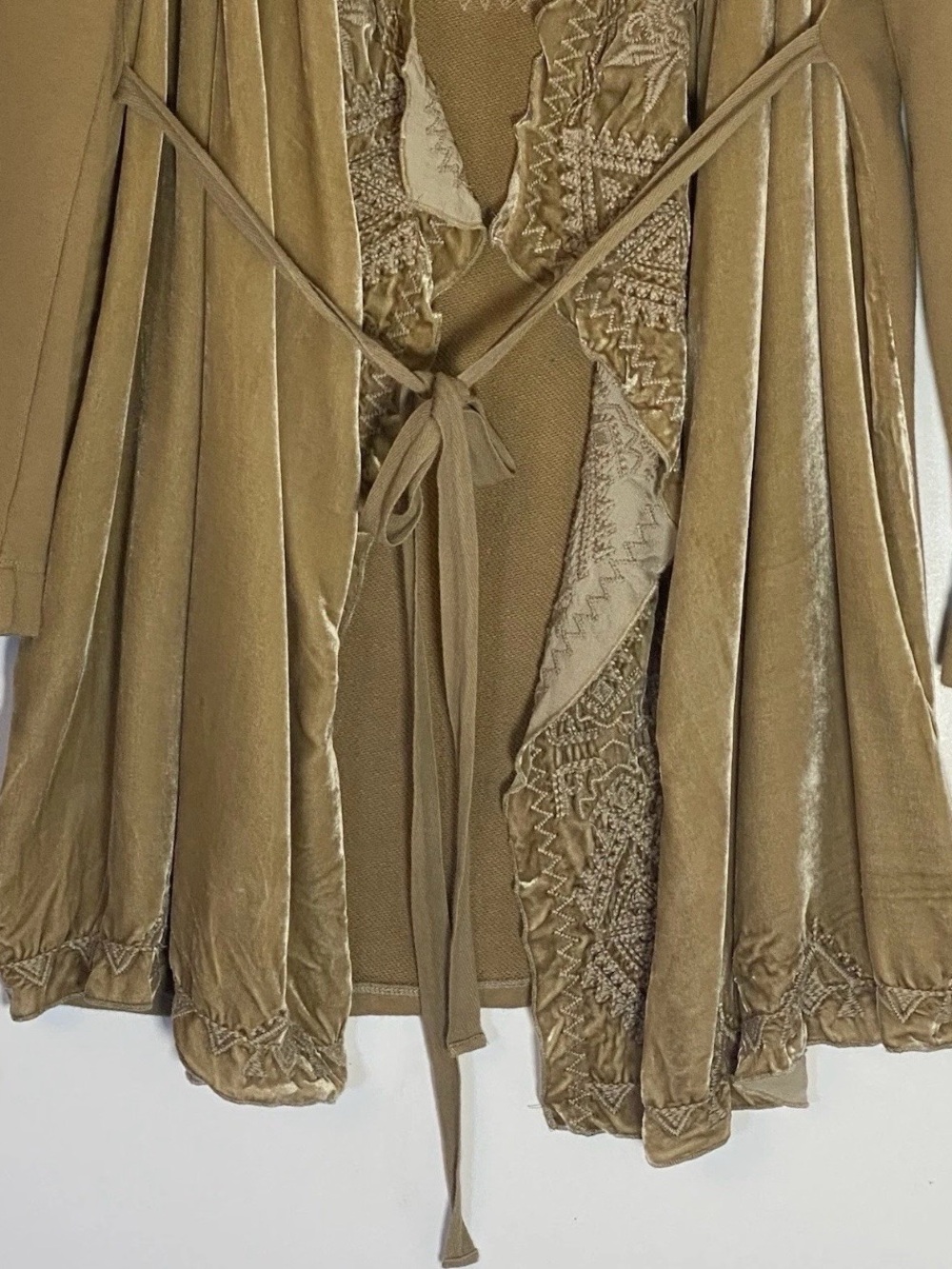 Boho Johnny Was Velvet Tie-Waist Robe Cardigan in tan/Beige - Picture 3 of 13
